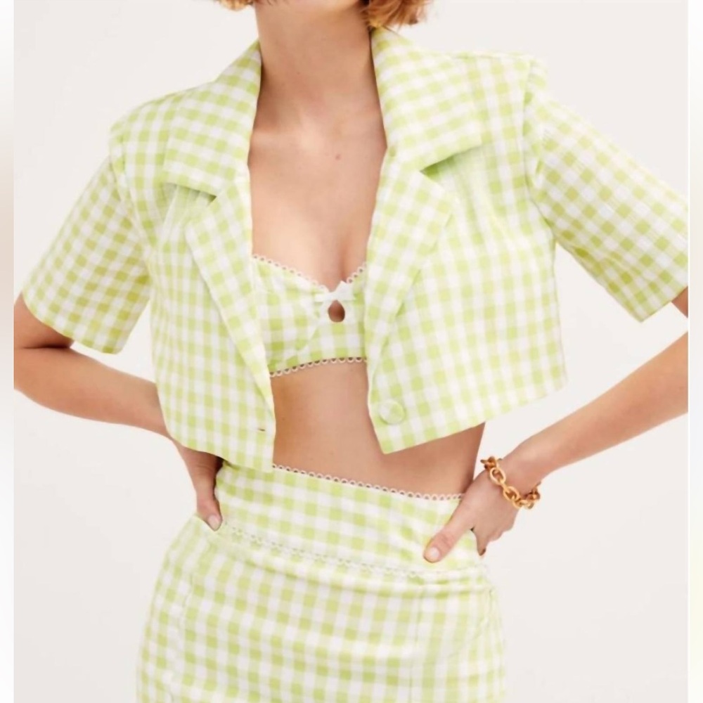 For Love And Lemons Lime Green Cropped Blazer